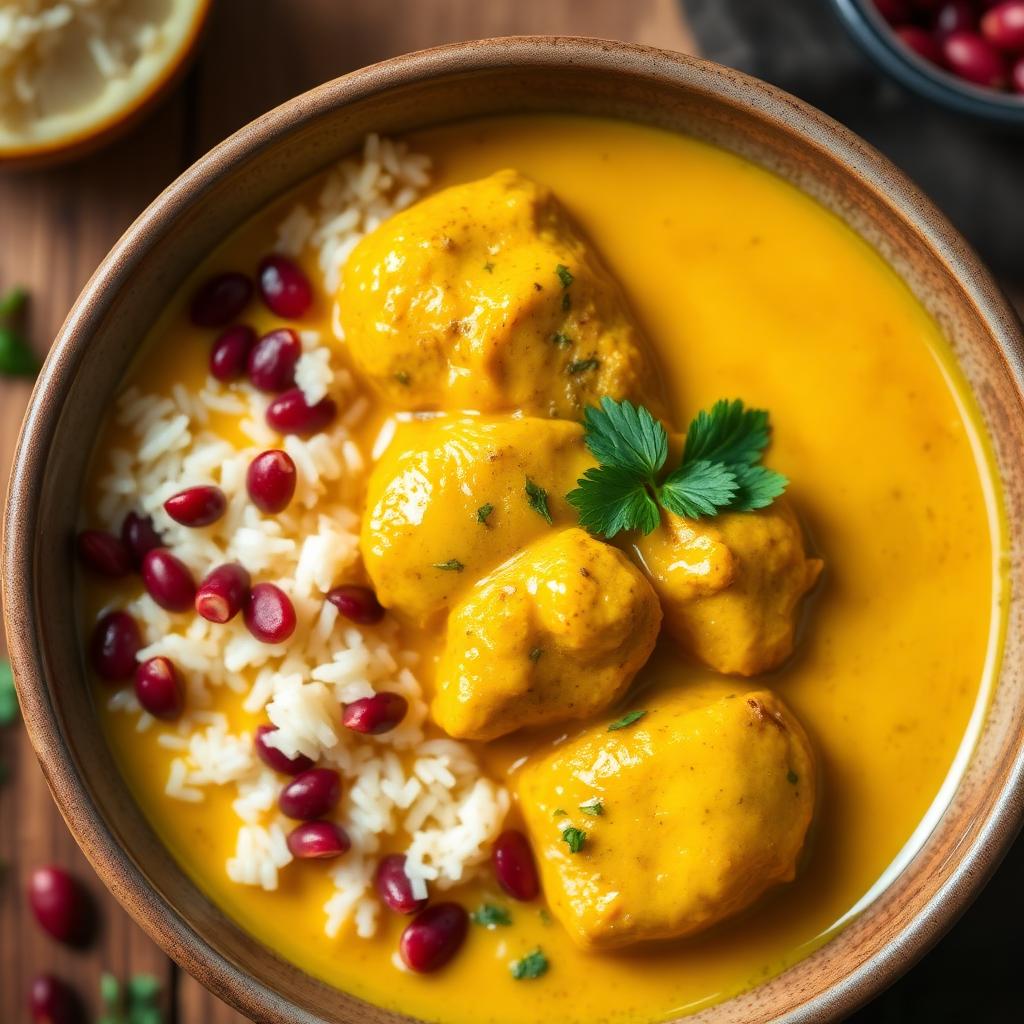 Cari poulet réunionnais avec riz et haricots rouges