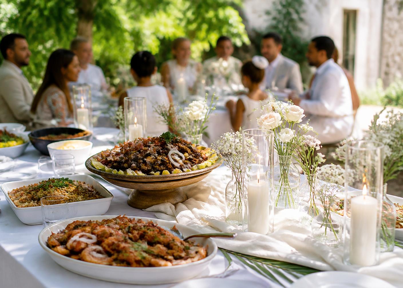 Table dressée pour un repas de communion avec buffet créole Goutali
