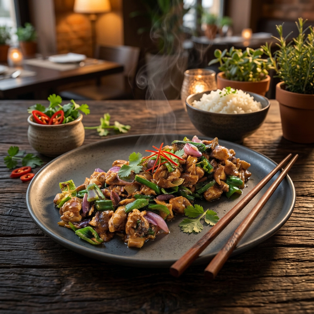 Shop suey poulet Goutali servi avec riz